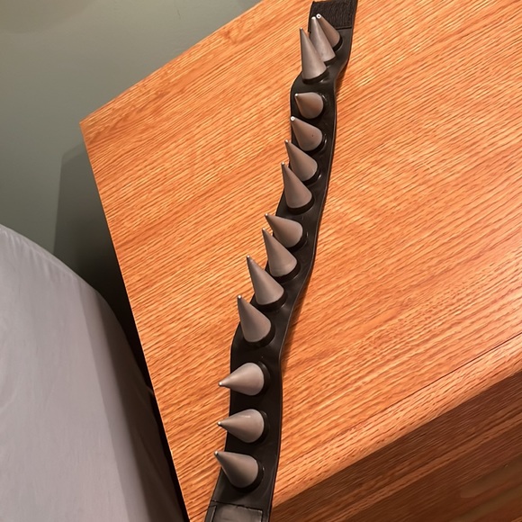 Rubber Black and Gray Spike Choker Velcro Necklace Biker Goth Scary Costume - Picture 3 of 4